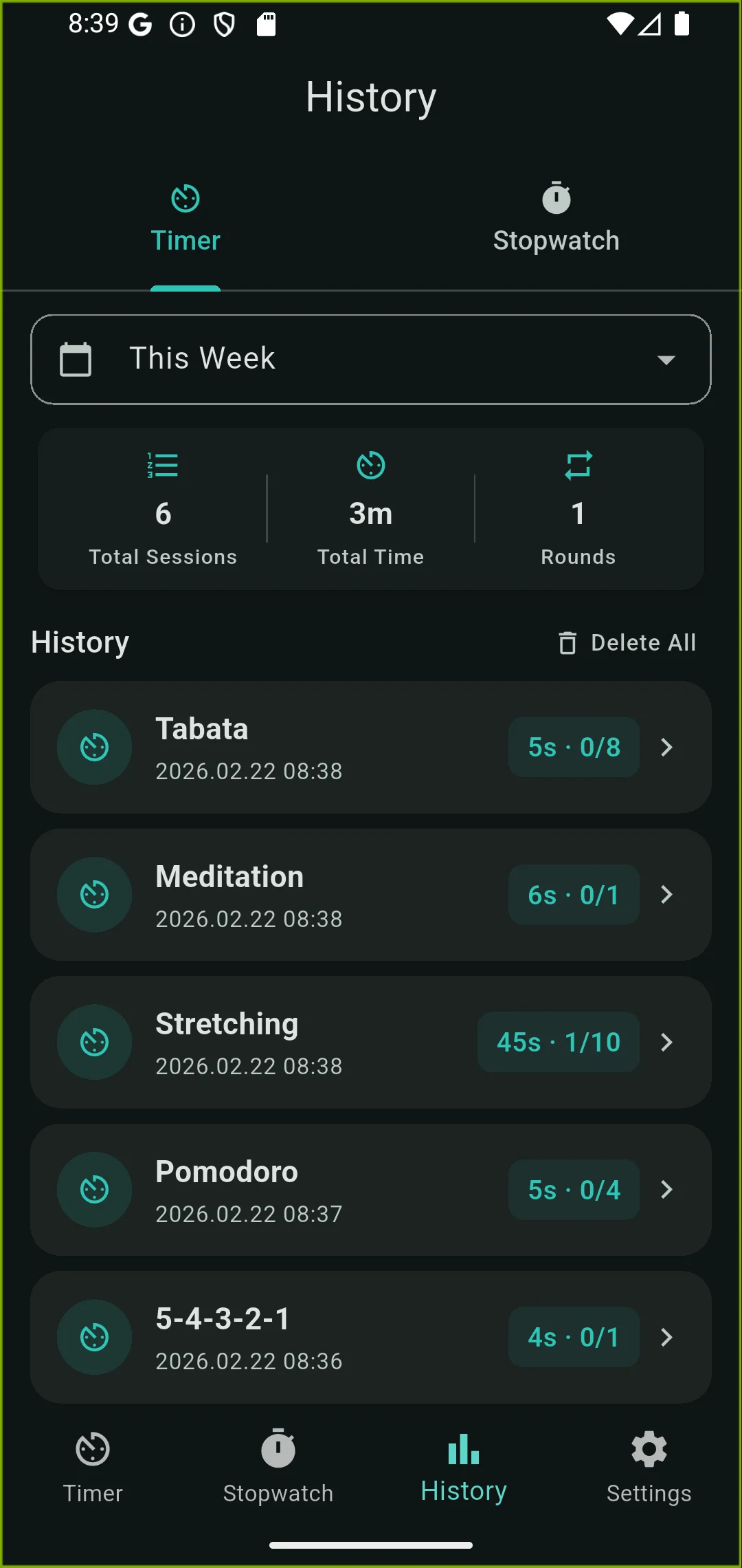 Timer History
