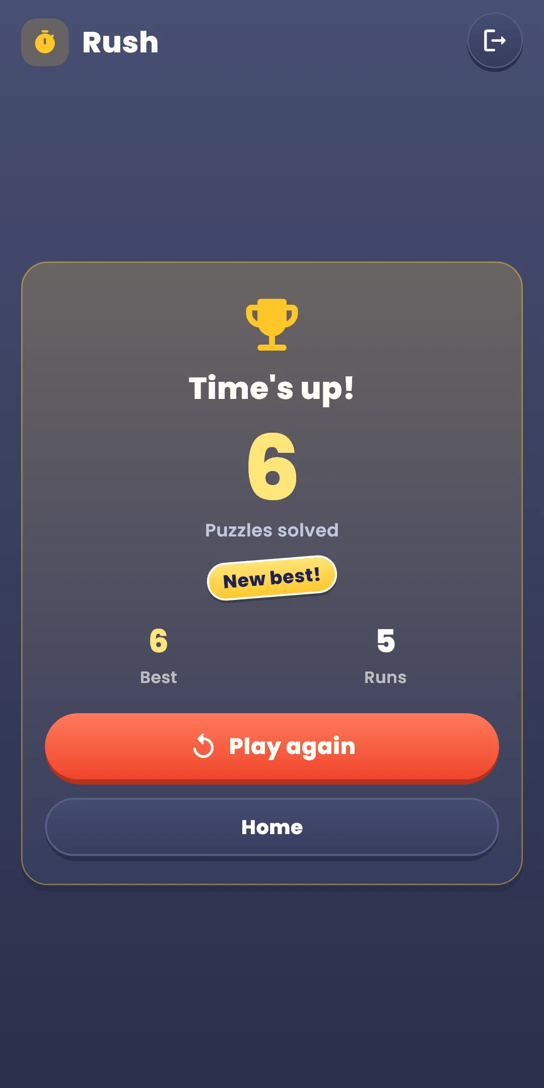Rush — result (new best)
