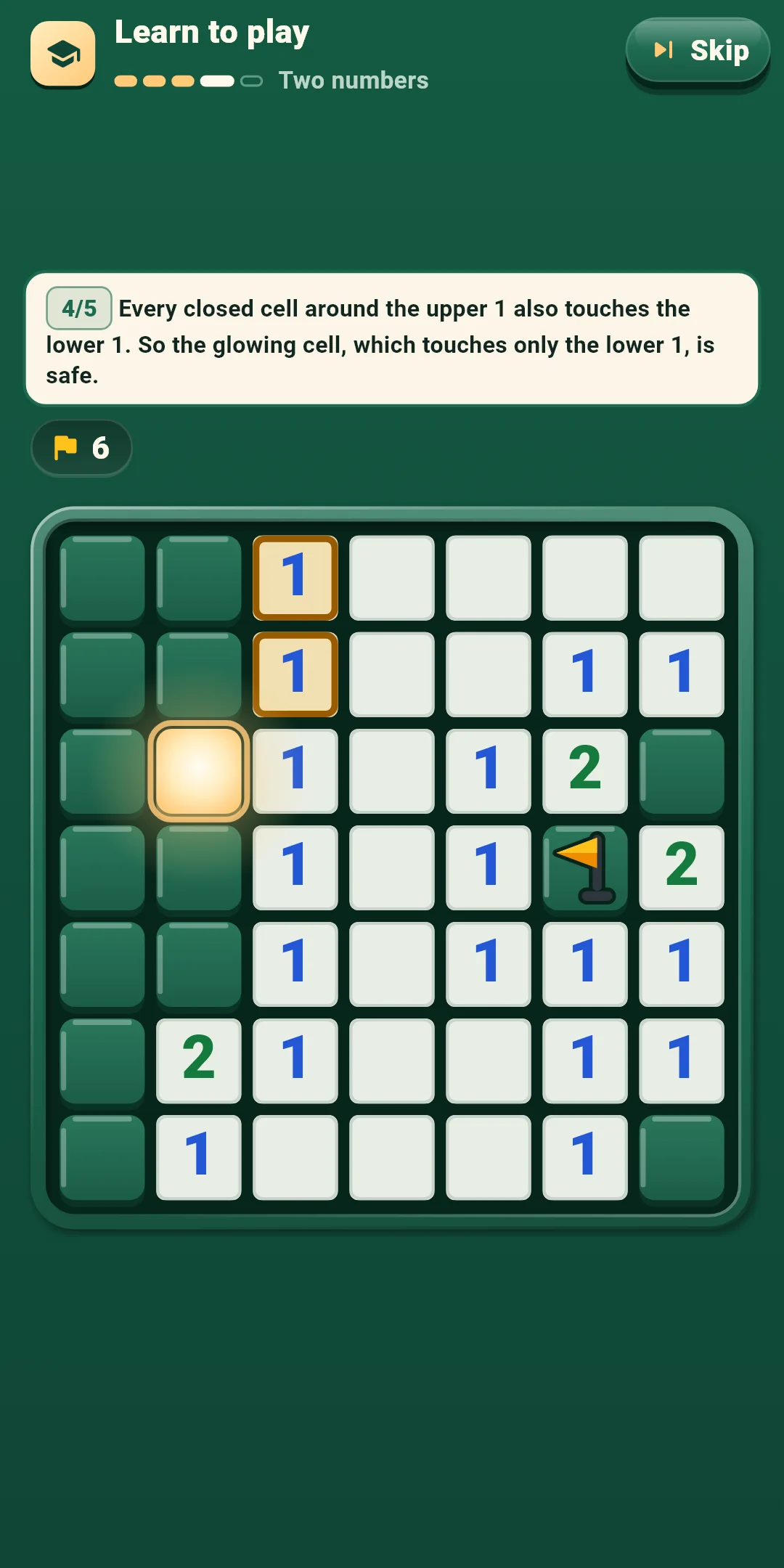 Tutorial — learning the rules on a 7×7 board