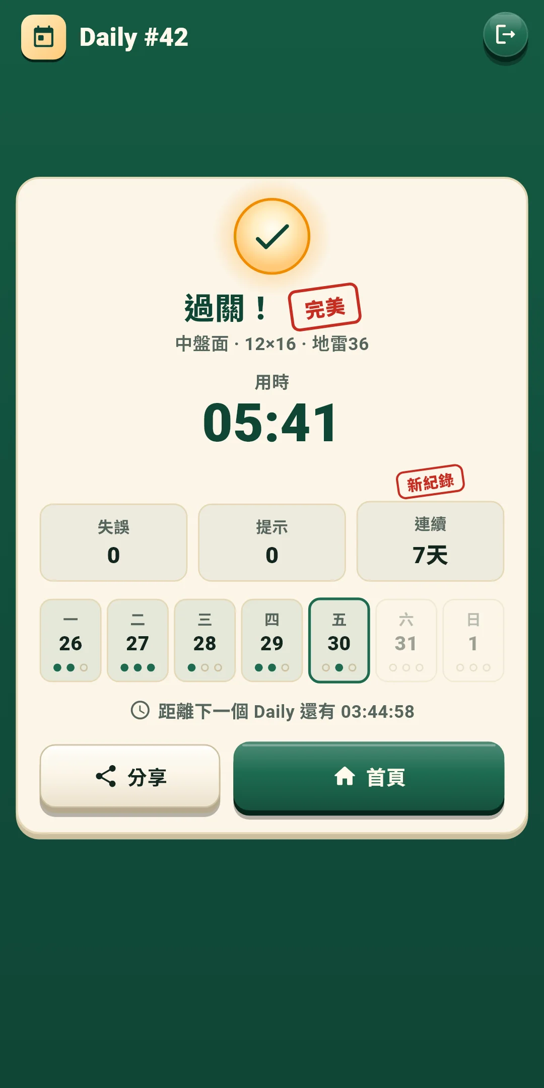 Daily — 結果（完美）