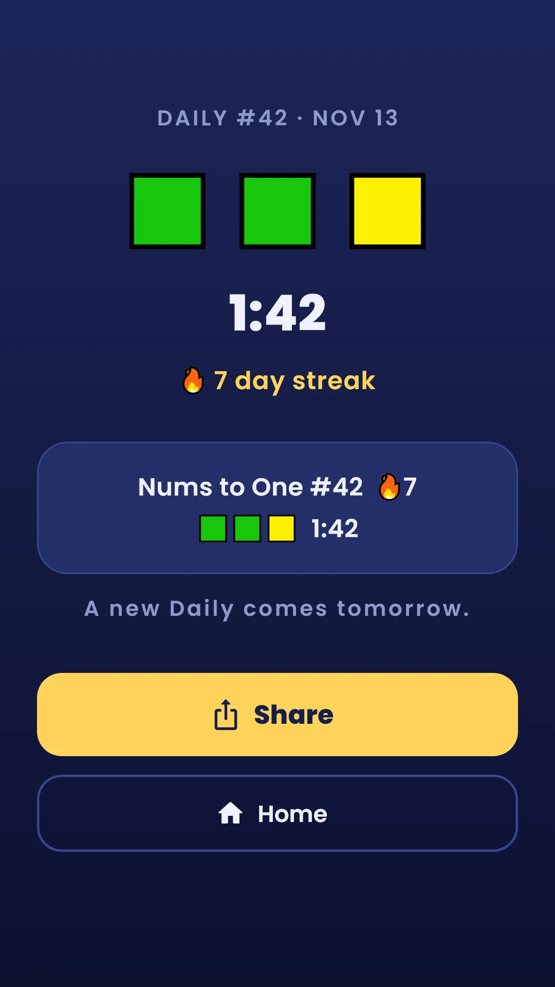 Daily — result screen