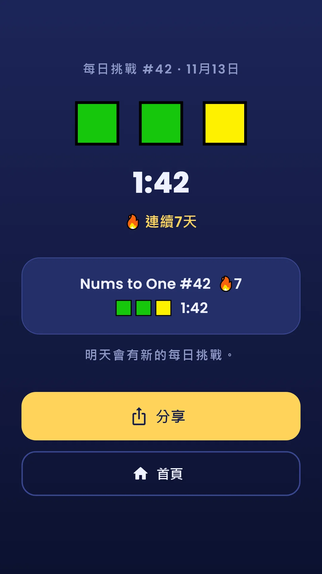 每日挑戰 — 結果畫面