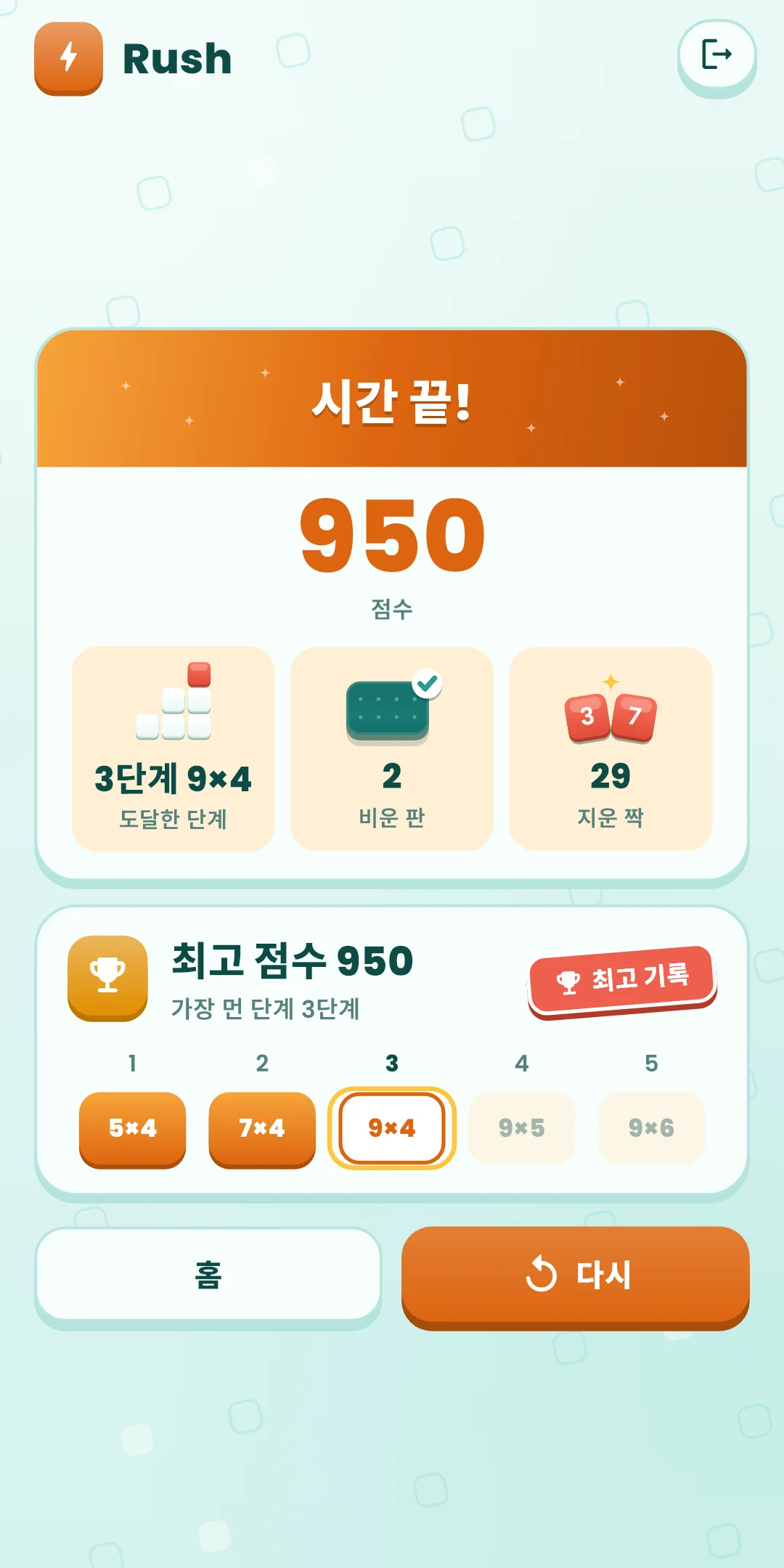 Rush — 결과(최고 기록)